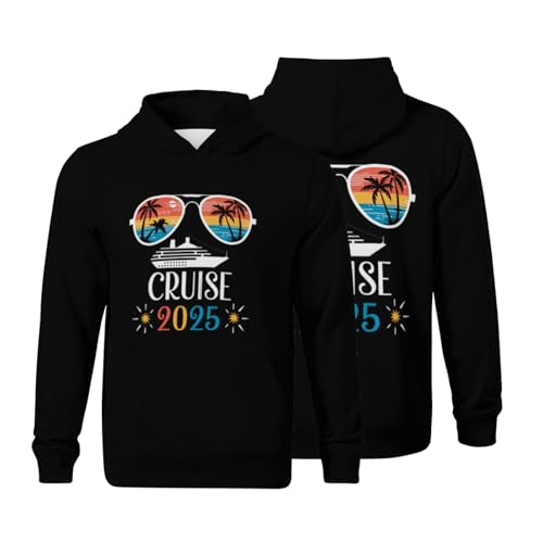 Kids Cruise Vacation 2025 Trip Matching Family Group Boys Girls Lightweight Kangaroo Pocket Fleece Hoodies