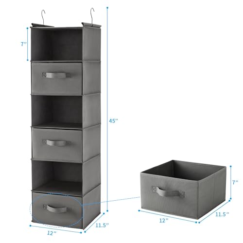 Image of MAX Houser 6 Tier Shelf Hanging Closet Organizer, Closet Hanging Shelf with 2 Sturdy Hooks for Storage, Foldable (Grey-D3)