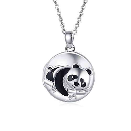 Panda Locket Necklace for Women, Sterling Silver That Hold 2 Pictures Pendant Necklace Round Shape Memory Photo Lockets Choker Cute Animal Family Jewelry Gifts for Mother Girls Friend - Image 6
