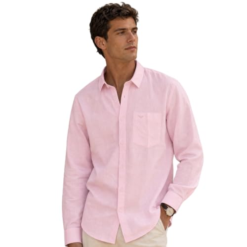 Image of Nobero Breezy Premium Linen Cotton Shirt for Men | Stylish Casual Shirts for Men | Semi Cut Collar | Box Pleat | Curved Hem | Regular Fit | Full Sleeve | S-XXXL