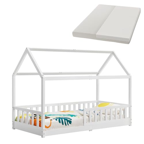 Juskys Kinderbett Marli 90 x 200 cm mit Matratze, Rausfallschutz,...