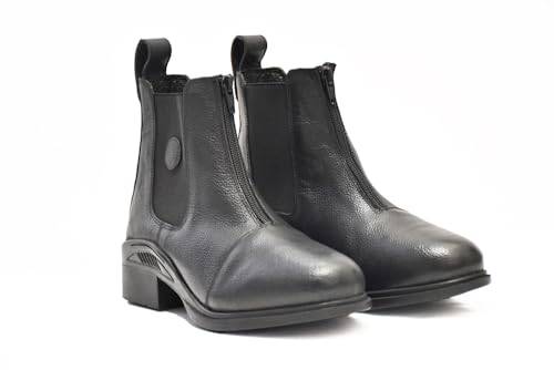 Image of Rhinegold CHILDREN'S TORONTO ZIP FRONT PADDOCK BOOTS - Soft Grained Leather Riding Boots with Front Zip, Elastic Side Panels & Non-Slip Sole - Comfortable & Durable Yard Boots for Kids
