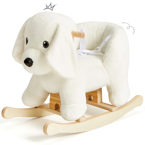Image of Baby Rocking Horse,Labrador Wooden Rocking Horse for Toddlers 1 Year Old Cute Dog Stuffed Plush Ride-on Toy Rocking Animal for Baby Boys and Girls Nursery/Child Christmas or Birthday Gift