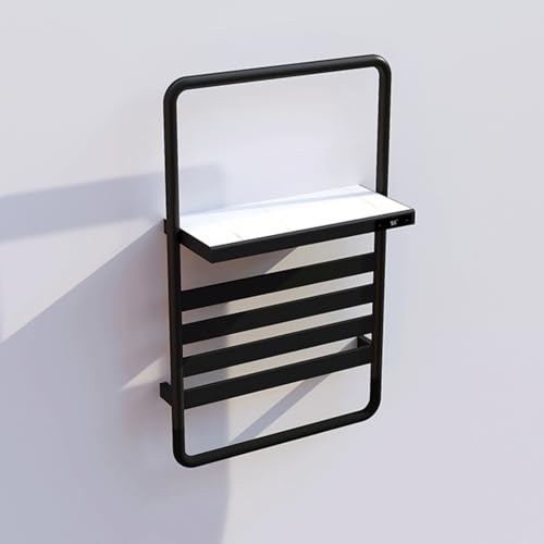 Toalleros calefactables para baño, radiador toallero eléctrico Compartimento de almacenaje Calentador de Toallas de Acero Inoxidable de 4 Barras, Temporizador y Control Temperatura(Black,B)