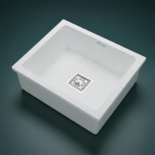 Image of ARQUIN Quartz Kitchen Sink 21x18x9 Inch Sand Pluto | Single Bowl Sink | Durable & Scratch-Resistant | Undermount /Topmount Including Coupling, Waste Pipe & Fruit Washing Basket