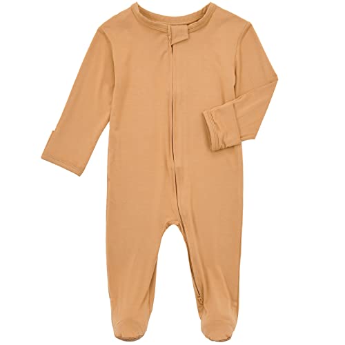 Image of Aablexema Baby Footie Pajamas Zipper - Rayon from Bamboo Infant Footed Pjs with Mittens Sleepwear Jammies