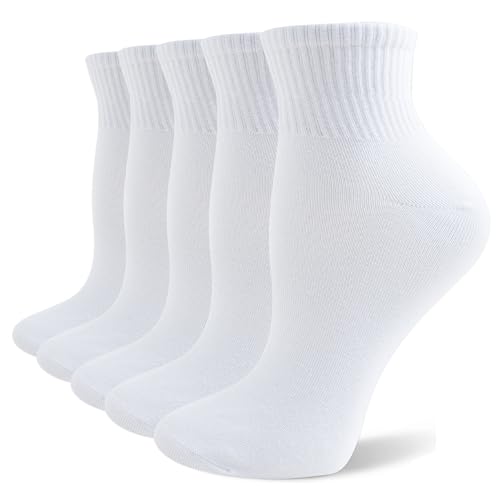 Wamicu Sneaker Socken Damen Herren 5 Paar - Dünne Quarter Baumwollsocken - Kurze Atmungsaktiv Tennissocken Sportsocken EU 39-42 (Weiß)