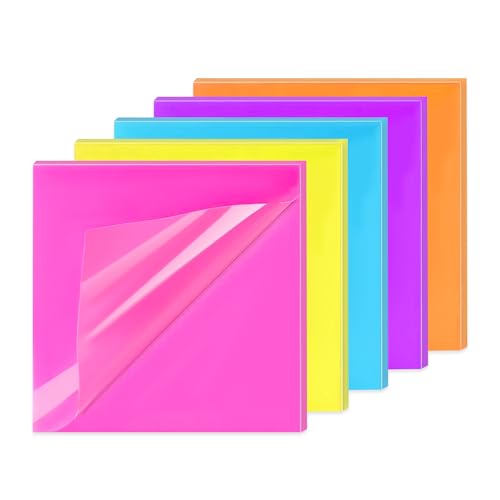 Image of GLUN Transparent Sticky Note Pad, 5 Different Colour 250 Sheets Self-Sticky Note Pads, 3x3 Inch Self Adhesive for Studying, Making Diagrams and Writing