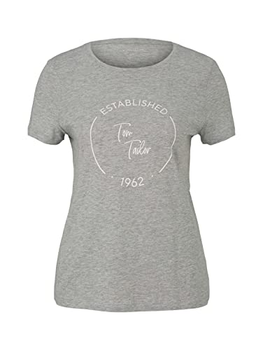 TOM TAILOR Damen Basic T-Shirt mit Print 1032050, 11282 - Silver Grey Melange, M – Ansicht 4