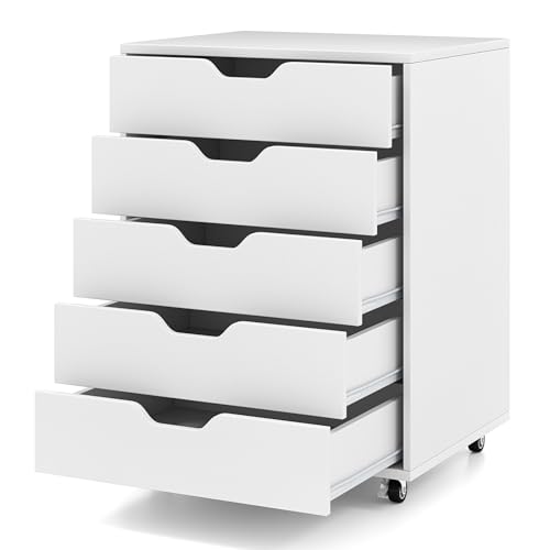 GIANTEX Aktenschrank auf Rollen, Rollcontainer mit Schubladen, mobiler Druckerständer für Home-Office & Büro, für Ordner, Dokumente, Papiere (Weiß, 49 x 40 x 65 cm)
