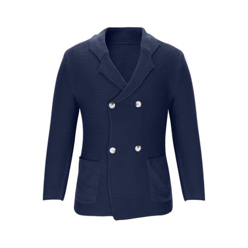 Mens Lapel Collar Cardigan Sweaters Double-Breasted Knit Textured Jackets Plus Size Long Sleeve Fall Outwear with Pockets4