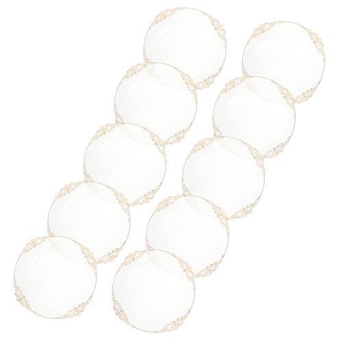 HOODANCOS 10個透明金縁プラスチック皿 金縁浮彫りデザイン 食品の滑り止め機能付き 使い捨てパーティー食器 結婚式 誕生日会向け