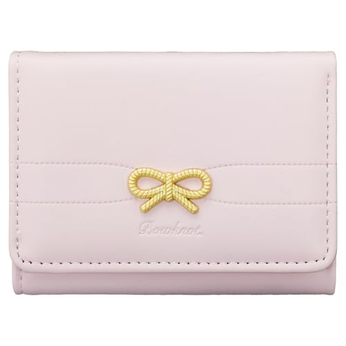 Cute Pink Bow Wallet for Women and Teen Girls Aesthetic Mini Card Holder with ID Window RFID Protection Soft PU Leather Wallet Perfect for Gift