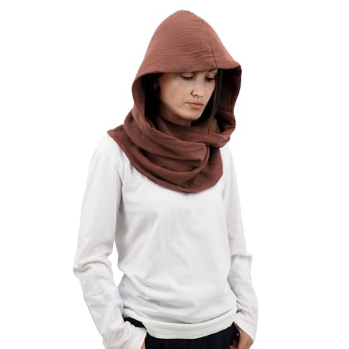 Women Men Fashion Pullover Scarf Hooded Scarf | Multifunctional Medieval Linen Cotton Cowl Hood Vintage Goth Cape Costume (Brown)