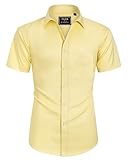 Alimens & Gentle Mens Short Sleeve Dress Shirts Wrinkle Free Solid Casual Button Down Shirts with Pocket Light Yellow