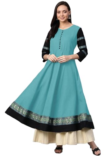 Image of Cotton Silk Anarkali Printed Border Long Umbrella Gown Kurta for Women