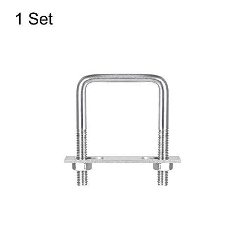 Image of uxcell Square U-Bolts, 62mm(2.44 inch) Inner Width 100mm Length M10 304 Stainless Steel U Clamp Bolt with Nuts and Plates, for Boat Trailer