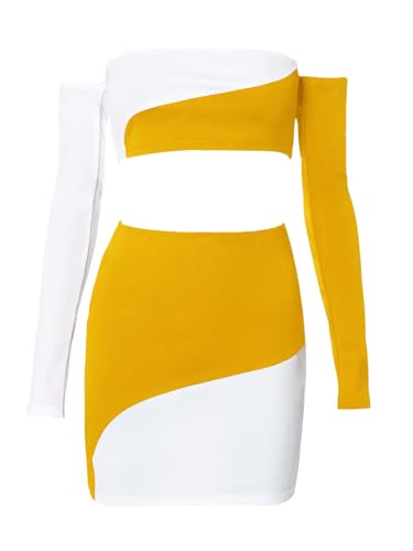 Image of Women's Summer Two-Piece Skirt Sets Sexy Off Shoulders Top Y2K Going Out Short T-Shirt Sets Mini Dress Outfits D293