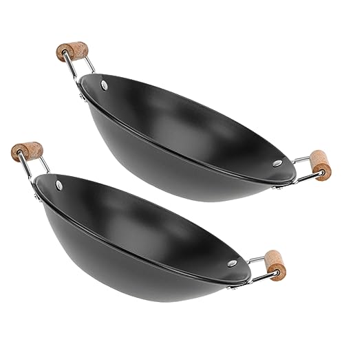 Wok de cocina doble con mangos de madera, 2 piezas miniatura 1