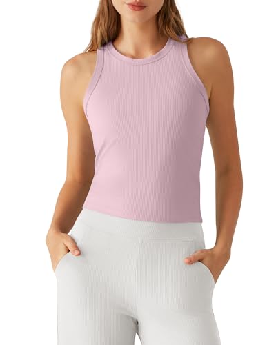 Image of G4Free Workout Tank Tops for Women Slim Fitted Racerback Ribbed Athletic Gym Yoga Tanks Summer Casual