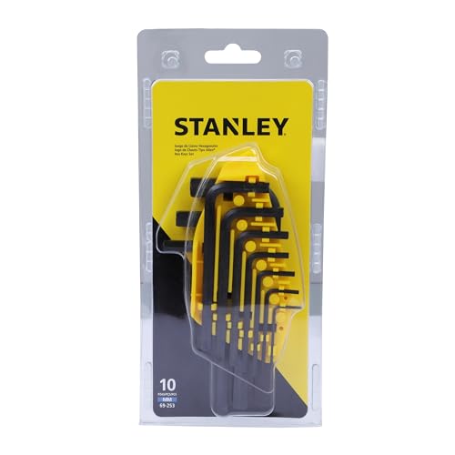 STANLEY 69-253 Metric Hex Key Set (10-Pieces) 1.5mm to 10mm ANSI Certified Made From S2 Steel Clear Size Marking Folding Plastic Carry Case Anti-Corrosion Treatment Black & Yellow