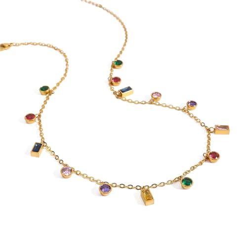 Collier pendentif diamants colorés en acier inoxydable pour femme style breloques