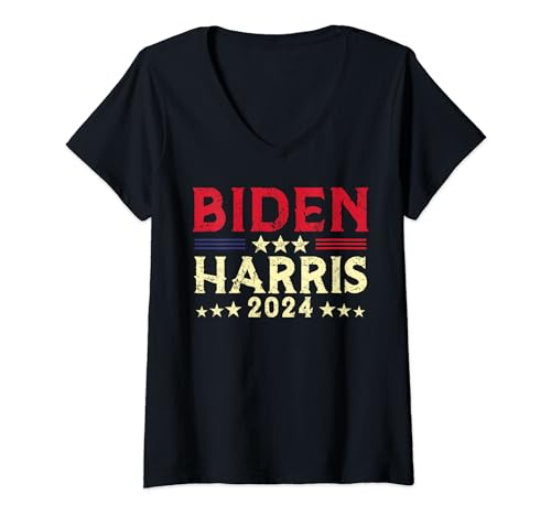 Womens Re-Elect Biden 2024 Joe Biden Kamala Harris 24 for Democrats V-Neck T-Shirt