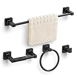 Matte Black Bathroom Hardware Set 4 Pieces,Towel Bar Set Stainless Steel Wall...