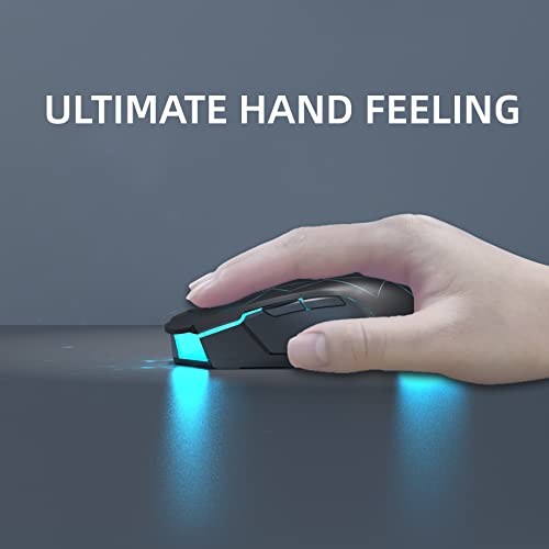 Aj52Pro Watcher 2.4G Wireless/ Bluetooth 5.0/ Wired Gaming Mouse, 10000 Dpi, Programmable 7 Buttons, Ergonomic Led Backlit Usb Gamer Mice Computer Laptop Pc, For Windows Mac Linux Os, Star Black #TOP5