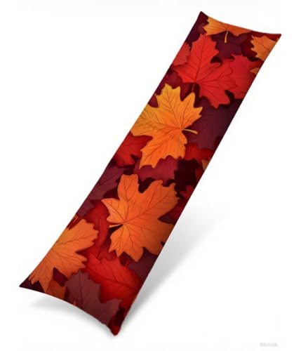 Seitenschläferkissen Bezug 30 x 105 cm Rot Kissenbezug Ahornblatt Muster Side Sleeper Pillow Case, Doppelseitig Drucken Samt Body Pillow Langes Kissen Seitenschläfer Schwangerschafts kissen B1-1433
