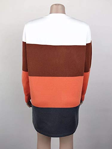 Doufine Cardigã feminino listrado, longo, com bolsos coloridos, Café, S