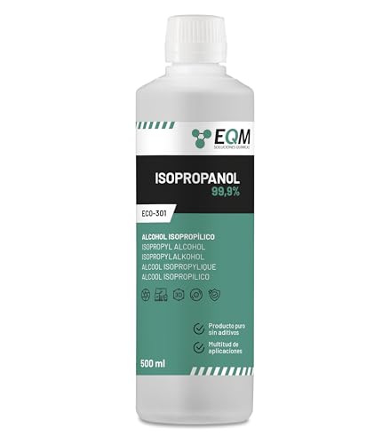 EQM - ECO-301 - Alcohol Isopropílico 99,9% - 500 ML - Isopropanol - Limpieza componentes electrónicos, objetivos y pantallas - Limpieza de resinas en impresión 3D - Limpiacristales y desengrasante