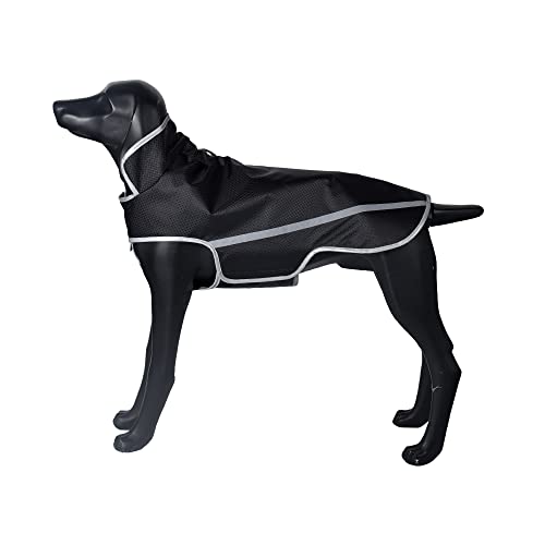 Moemaster Dog Raincoat Waterproof & Breathable Jacket with Magic Tape Adjusters, Safety Reflective Strips & Leash Hole, Easy-Clean Lightweight Design for Rainy Walks (XX-Large, Black)
