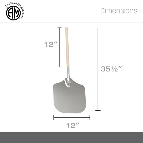 Image of American Metalcraft 3016 Aluminum Pizza Peel with 19 Inch Wood Handle - 12 x 14 Inch, 14 Gauge Aluminum Blade - Tapered Edges for Smooth Handling - Durable Commercial Grade, Silver