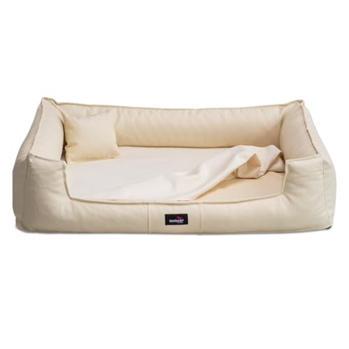 tierlando® Orthopädisches Hundebett Goofy Easy Clean aus Kunstleder mit Matratzenschoner, für mittelgroße und große Hunde Größe: 130x100cm Farbe: 05 Creme