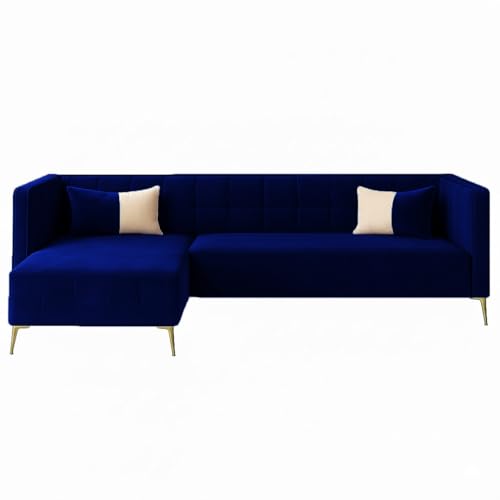 Image of SOCOZI Stylluxe 6 Seater Velvet Fabric LHS L Shape Sofa Set for Living Room |Fabric L Shape Sofa Set for Home & Office (Dark Blue)