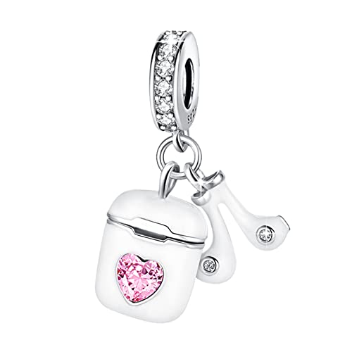 Symretie Damen Kopfhörer Charms Anhänger für Europäischen Armband und Halskette - 925 Sterling Silber Dangle Pendant Charms Geschenke
