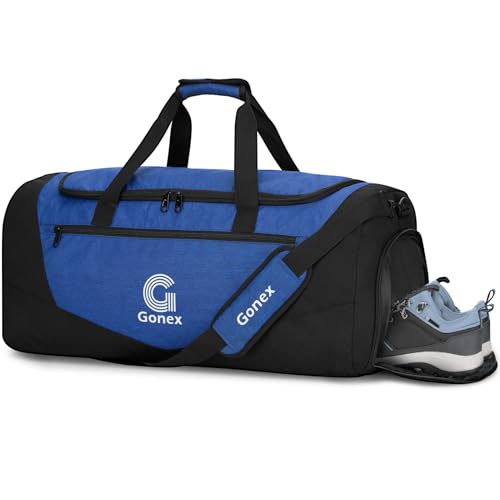 Image of Gonex Gym Duffel Bag 26 inch with Shoe Compartment Wet Pocket, Large Capacity Sports Duffle Bag for Men Women, Workout & Travel Bag with Multiple Pockets, Black /Blue, Medium (60L)