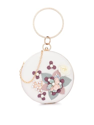 Image of TOOBA Handicraft Women's Round Shape Clutch Bag Purse | Floral Bag, Bridal Purse & Party Handbag Design with Ring Handle - Wedding & Special Occasion Clutch