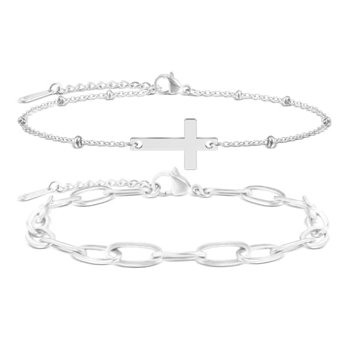 MANVEN Bracelet Femme Argent Bracelet Croix Femmes Cadeau Femme Bijoux Cadeau Anniversaire Noël Saint Valentin Fête des Mères pour Elle Amie Maman Épouse...
