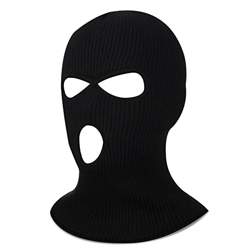 Blulu Black Balaclava Ski Mask for Men Skiing Snowboarding Motorcycle Wind Protection Lightweight Neck Warmer Full Face Cover 3 Hole Knit Balaclava for Outdoor Sports