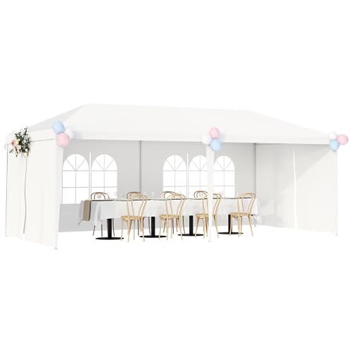HomGarden 10'x20' Outdoor Canopy Tent Camping Gazebo Storage Shelter Pavilion Cater for Party Wedding Events BBQ w/4 Removable Enclosure Sidewalls & 2 Zippered Doorways