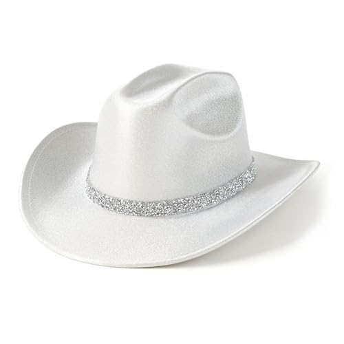 Image of Cowboy Hat for Women Bling Diamond Party Disco Cowgirl Hat | Shimmery Finish, Adjustable Strap Inside, Western Birthday Party, Music Festival and Concerts, Cowboy Costumes Accessories
