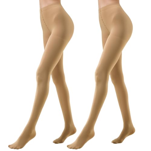 MANZI Women's 2 Pairs Opaque Control-Top Tights 70 Denier Pantyhose Small 2 Pairs Suntan