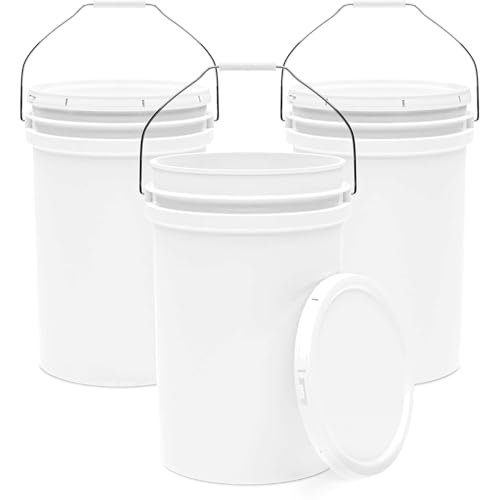 Image of 6.5-Gallon White Bucket Pail Container with Lid | Food Grade | Heavy-Duty Approx 90 MIL Extra Durable | Metal Handles with Plastic Grip | Multi-Use | Easy Stack and Store | BPA Free - 3 Pack