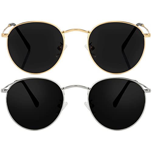 Image of Kursan Small Round Metal Polarized Sunglasses for Men Women Mirrored Lens Classic Circle Sun Glasses