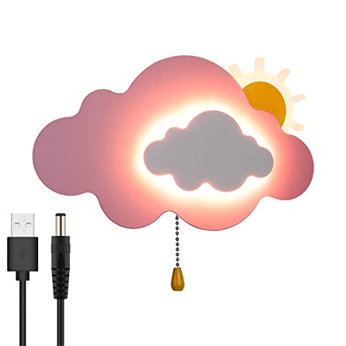 Aplique de Pared Moderno, lámpara de Pared LED con Forma de Nube, Funciona con Pilas, lámpara de Noche Infantil con Interruptor, inalámbrica y Recargable por USB, Ideal para la hab