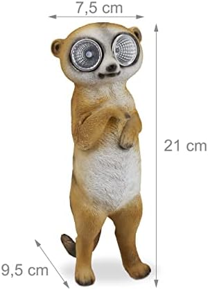 Relaxdays Ornamen Meerkat Garden Ornament, Outdoor Sculpture, LED, Solar, Deco for Lawn & Home, HxWxD 21 x 7.5 x 9.5 cm, Beige, 10030046