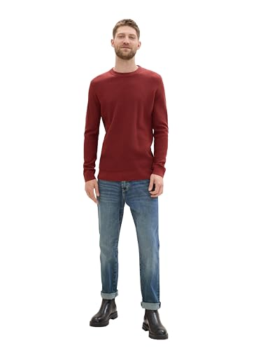 Tom Tailor Herren Basic Strickpullover aus Baumwolle, 35676 - Burgundy Dark Red Melange, S – Ansicht 4