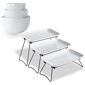 HAPPY KIT Bundle Ceramic Mixing Bowls Set,12 INCH 3 Tier Serving Tray Set